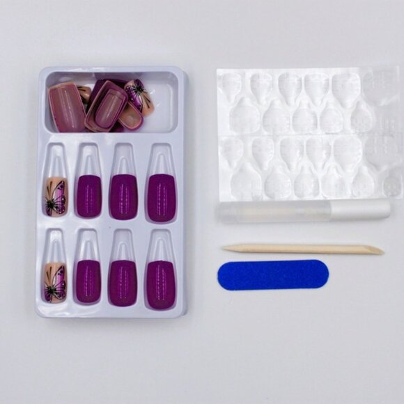 Wine purple press on nails butterfly - Picture 4 of 4